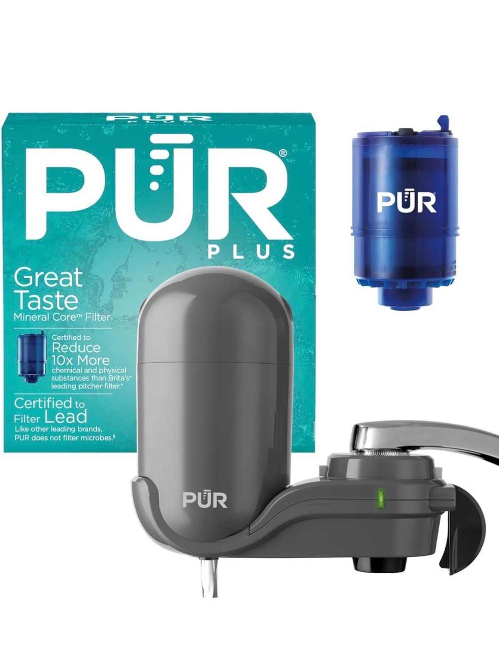 Pur Faucet-Mounted Water Filter in Gray & Blue